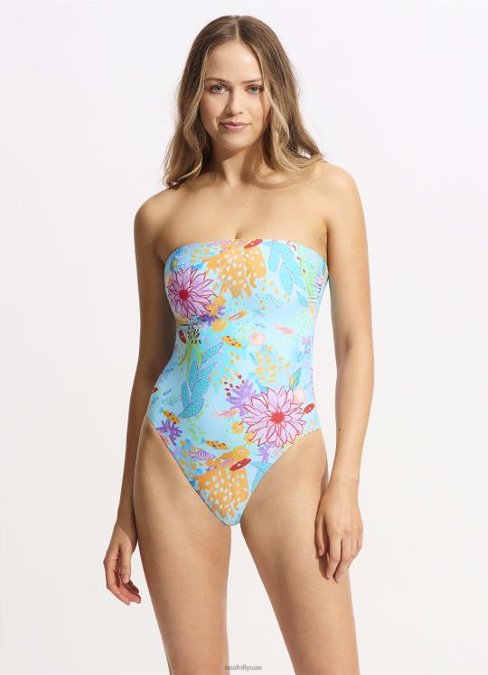 تحت البحر DD العصابة قطعة واحدة نحيف ضباب أزرق Seafolly ملابس سباحة 2JF2D135
