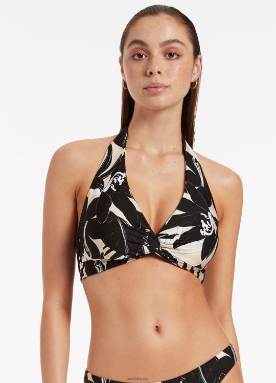 Floreale D-DD الجزء العلوي الأمامي الملتوي نحيف أسود Seafolly ملابس سباحة 2JF2D562