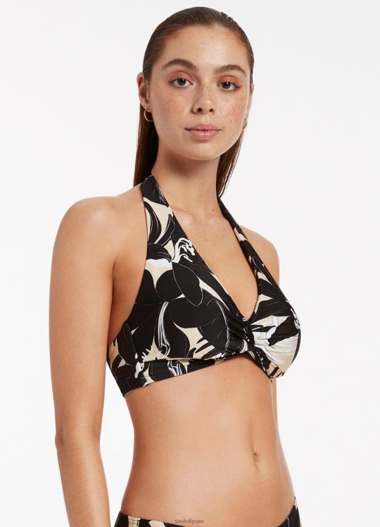 Floreale D-DD الجزء العلوي الأمامي الملتوي نحيف أسود Seafolly ملابس سباحة 2JF2D562