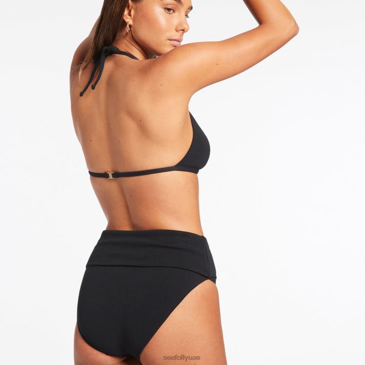 جزء سفلي من البكيني ذو الخصر العالي قابل للطي من Isla Rip نحيف أسود Seafolly ملابس سباحة 2JF2D334
