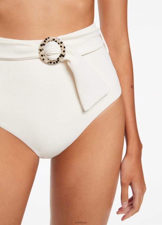 الجزء السفلي من بيكيني بحزام مضلع عالي الخصر من Isla نحيف كريم Seafolly ملابس سباحة 2JF2D412