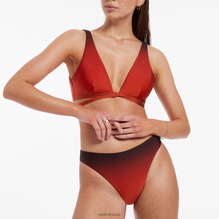 قطعة بيكيني سفلية عالية الساق من Oia Sunset نحيف برتقالي محترق Seafolly ملابس سباحة 2JF2D345