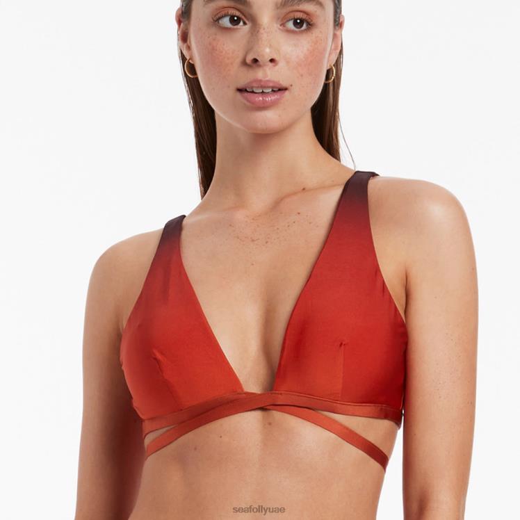 سترة علوية بتصميم ملفوف وربطة عنق من Oia Sunset نحيف برتقالي محترق Seafolly ملابس سباحة 2JF2D404