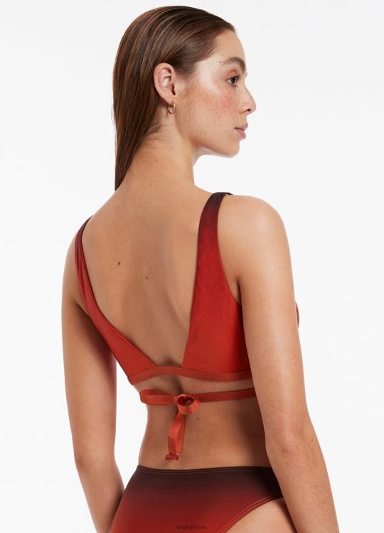 سترة علوية بتصميم ملفوف وربطة عنق من Oia Sunset نحيف برتقالي محترق Seafolly ملابس سباحة 2JF2D404