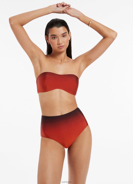 قطعة بيكيني سفلية عالية الخصر من Oia Sunset نحيف برتقالي محترق Seafolly ملابس سباحة 2JF2D447