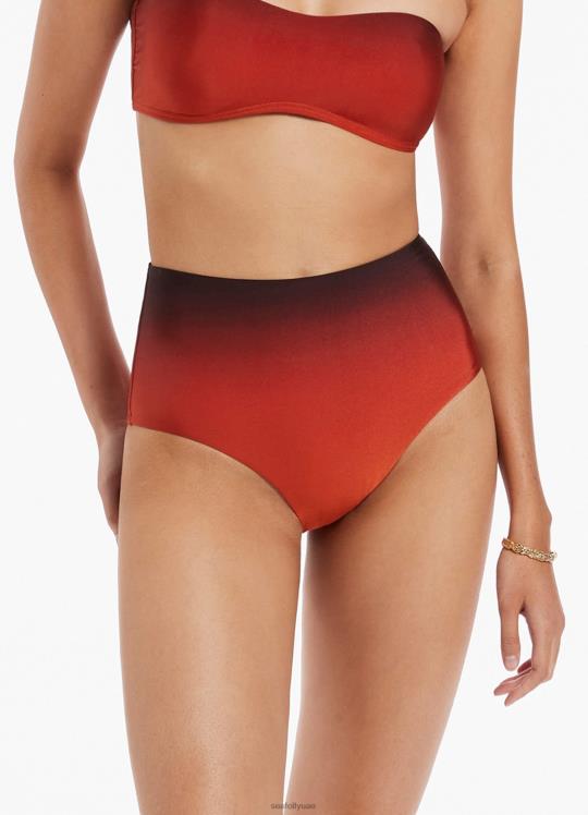 قطعة بيكيني سفلية عالية الخصر من Oia Sunset نحيف برتقالي محترق Seafolly ملابس سباحة 2JF2D447