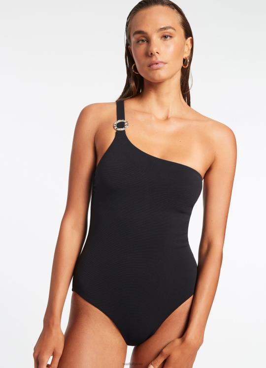 جزيرة ضلع كتف واحد قطعة واحدة نحيف أسود Seafolly ملابس سباحة 2JF2D104