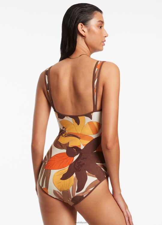 خزان تقليم الأزهار قطعة واحدة نحيف لاتيه Seafolly ملابس سباحة 2JF2D120