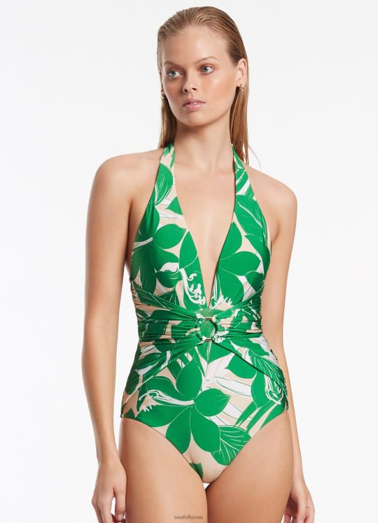 فلوريال يغرق قطعة واحدة نحيف أخضر Seafolly ملابس سباحة 2JF2D144