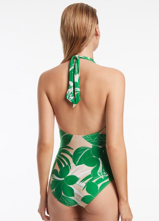 فلوريال يغرق قطعة واحدة نحيف أخضر Seafolly ملابس سباحة 2JF2D144