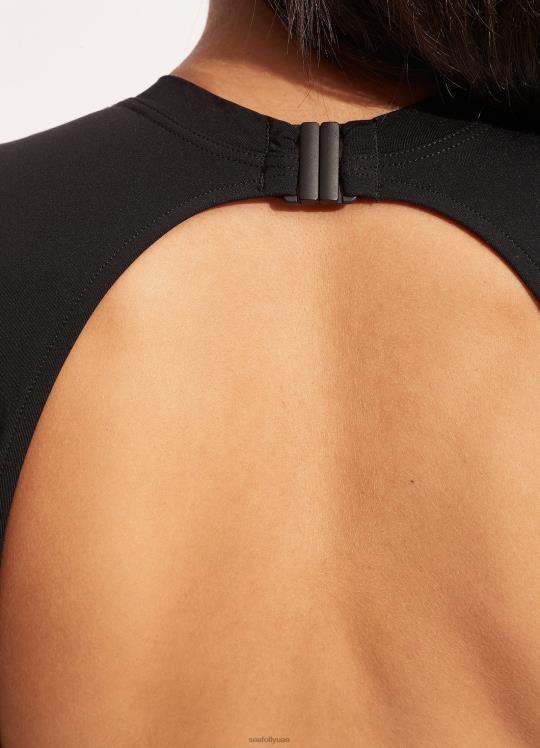 كم كاب جماعي قطعة واحدة نحيف أسود Seafolly ملابس سباحة 2JF2D20