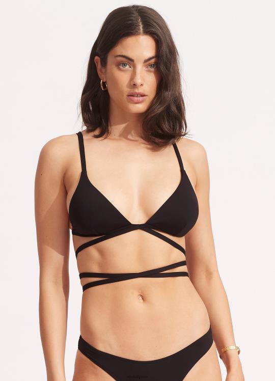 حمالة صدر ثلاثية جماعية مع حزام ملفوف نحيف أسود Seafolly ملابس سباحة 2JF2D238