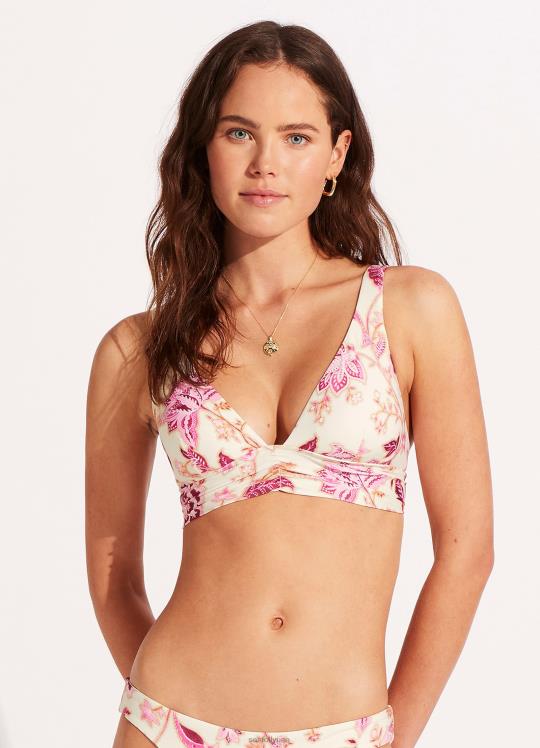 بيكيني علوي على شكل مثلث من سيلك رود نحيف بارفيه الوردي Seafolly ملابس سباحة 2JF2D332