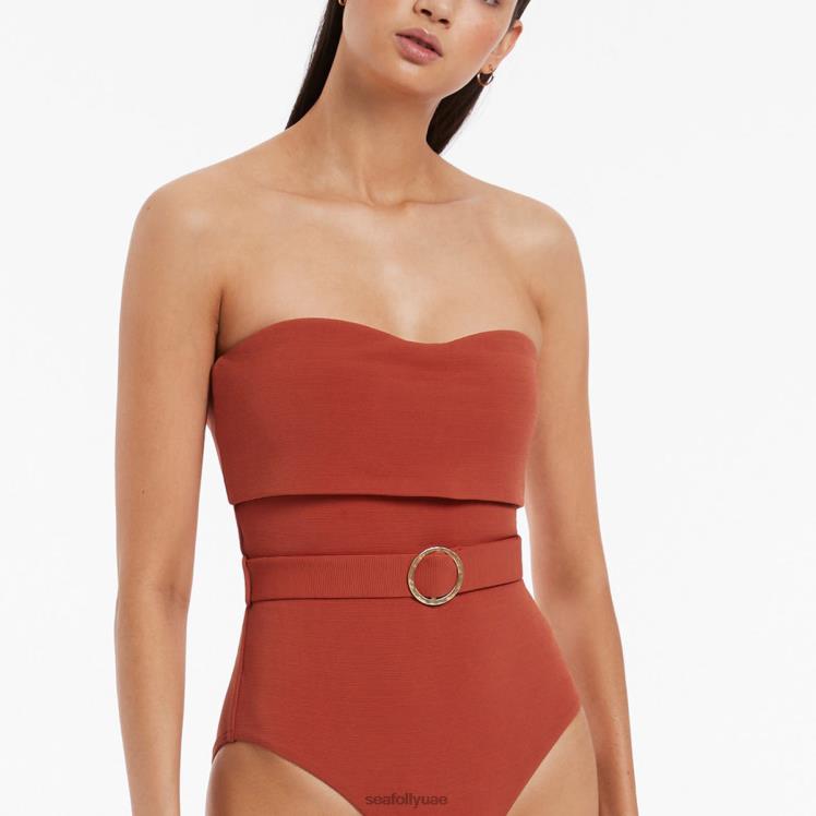 قطعة واحدة من ضلع إيسلا قابلة للطي لأسفل نحيف خمري Seafolly ملابس سباحة 2JF2D39