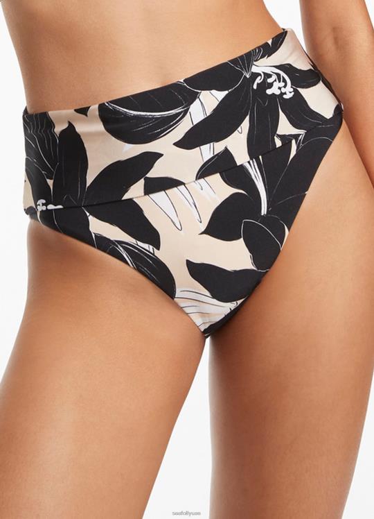 بنطال قابل للطي من الأزهار نحيف أسود Seafolly ملابس سباحة 2JF2D435