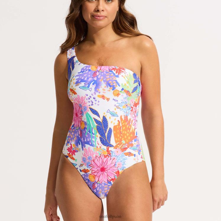 تحت البحر كتف واحد قطعة واحدة نحيف أبيض Seafolly ملابس سباحة 2JF2D45