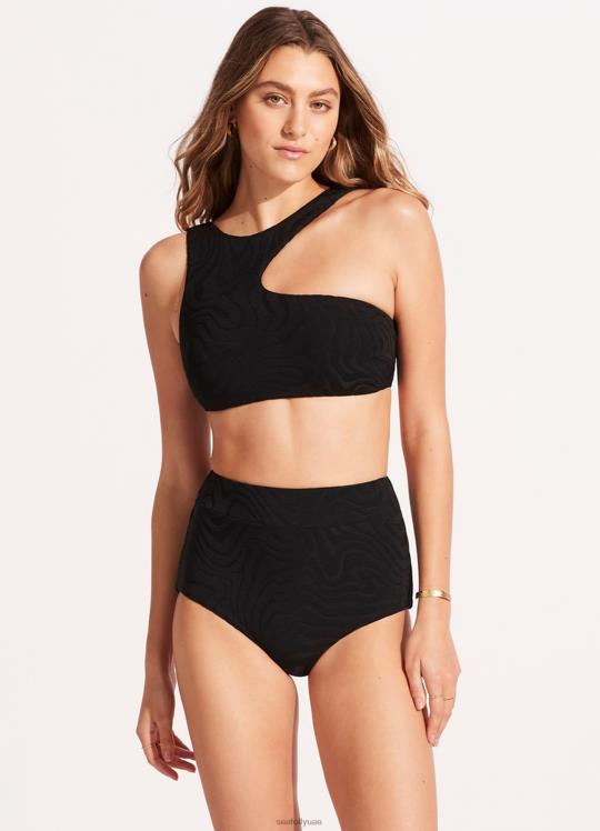 الموجة الثانية من الخزان غير المتماثل نحيف أسود Seafolly ملابس سباحة 2JF2D454