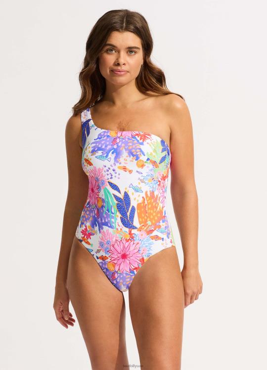 تحت البحر كتف واحد قطعة واحدة نحيف أبيض Seafolly ملابس سباحة 2JF2D45