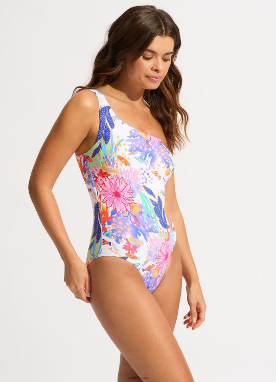 تحت البحر كتف واحد قطعة واحدة نحيف أبيض Seafolly ملابس سباحة 2JF2D45