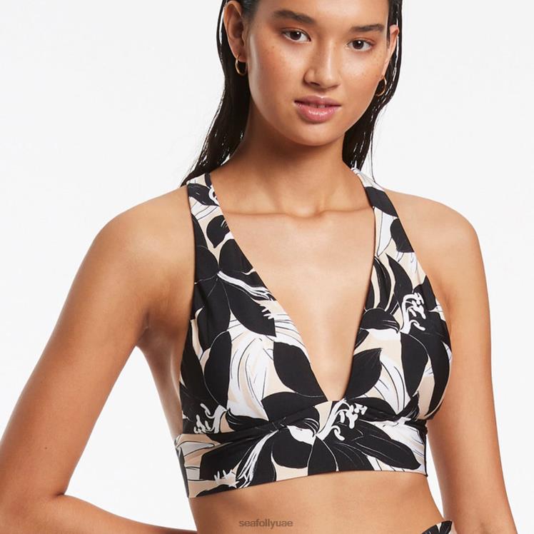 طبقة علوية ثلاثية ناعمة من الزهور نحيف أسود Seafolly ملابس سباحة 2JF2D493