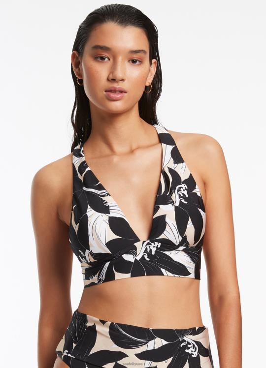 طبقة علوية ثلاثية ناعمة من الزهور نحيف أسود Seafolly ملابس سباحة 2JF2D493