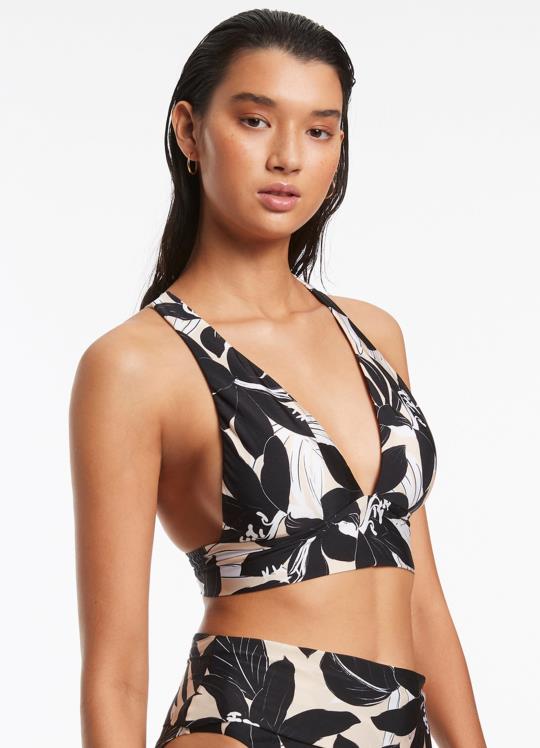 طبقة علوية ثلاثية ناعمة من الزهور نحيف أسود Seafolly ملابس سباحة 2JF2D493