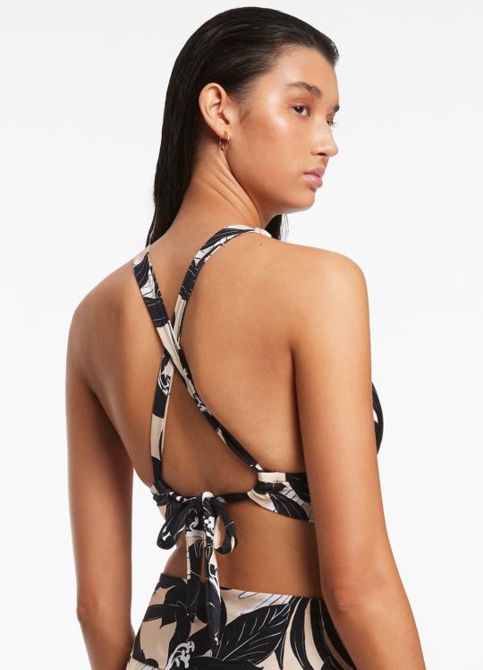 طبقة علوية ثلاثية ناعمة من الزهور نحيف أسود Seafolly ملابس سباحة 2JF2D493