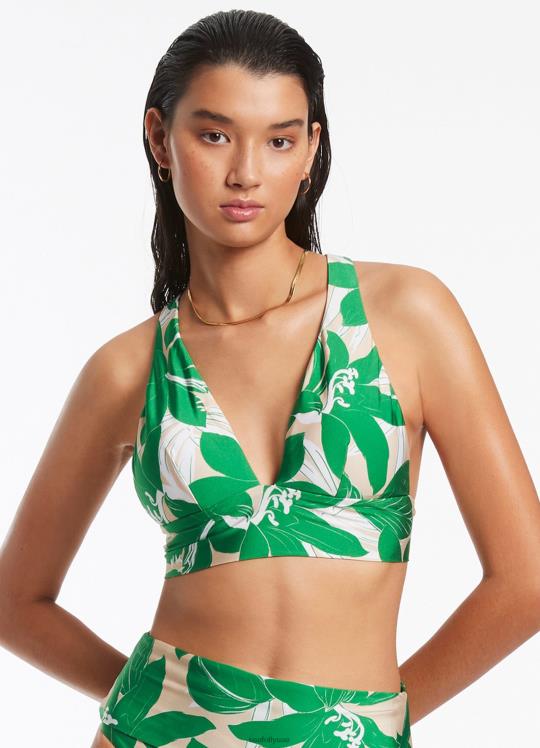 طبقة علوية ثلاثية ناعمة من الزهور نحيف أخضر Seafolly ملابس سباحة 2JF2D563