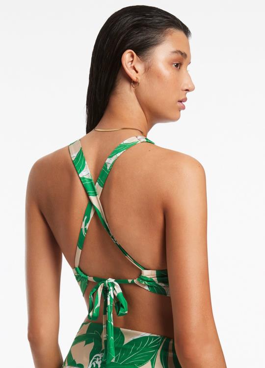 طبقة علوية ثلاثية ناعمة من الزهور نحيف أخضر Seafolly ملابس سباحة 2JF2D563