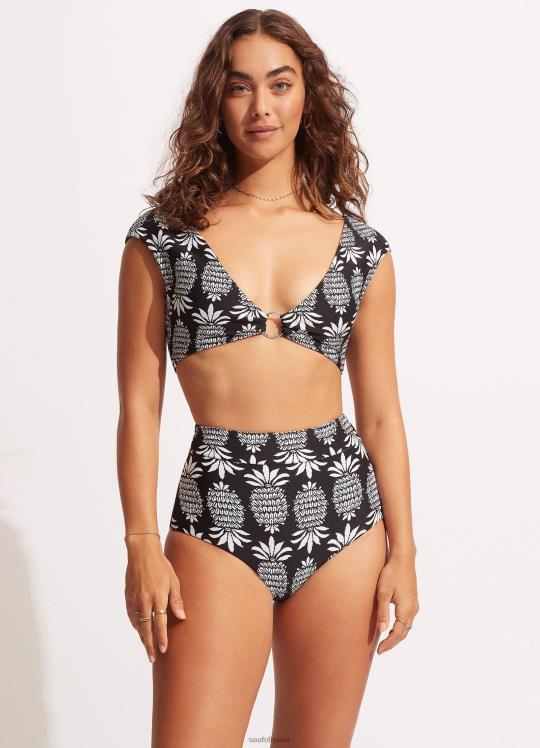 خزان كورسيكا بأكمام قصيرة نحيف أسود Seafolly ملابس سباحة 2JF2D564