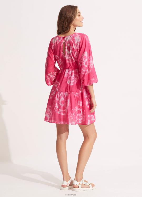 فستان قصير بطبقات مصبوغة نحيف ارتفع الوردي Seafolly ملابس 2JF2D682
