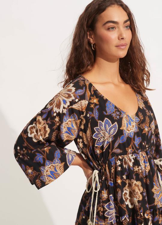 فستان قصير من طبقة طريق الحرير نحيف أسود Seafolly ملابس 2JF2D687