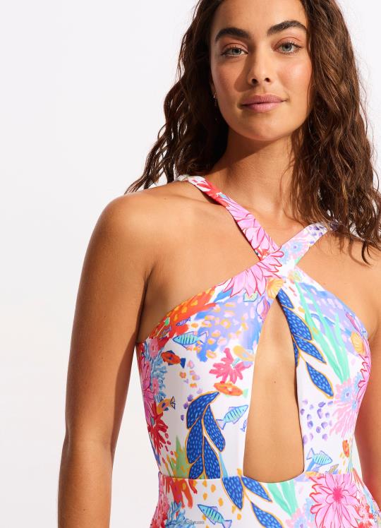 تحت البحر عبر الجبهة قطعة واحدة نحيف أبيض Seafolly ملابس سباحة 2JF2D68