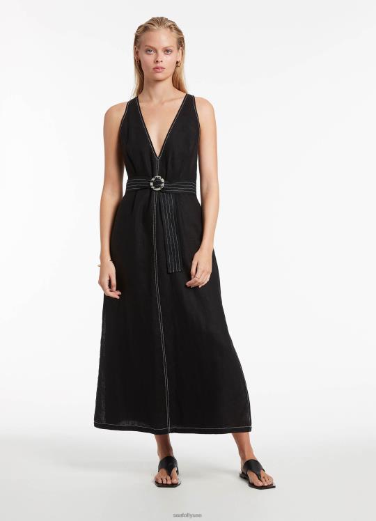 فستان جيتسيت بغرزة غاطسة نحيف أسود Seafolly ملابس 2JF2D701
