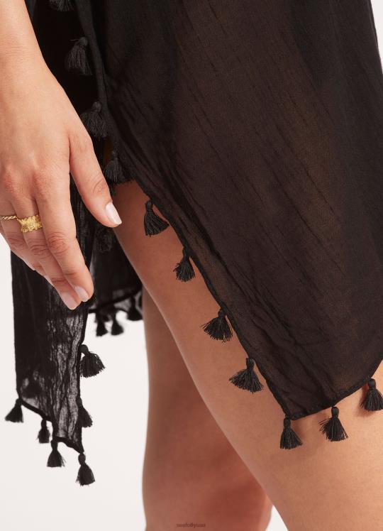 قفطان فقدان الذاكرة نحيف أسود Seafolly ملابس 2JF2D708