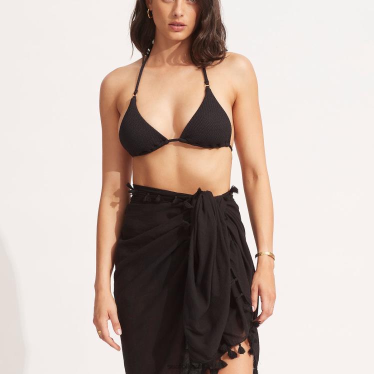 ردائه الشاش القطن نحيف أسود Seafolly ملابس سباحة 2JF2D715