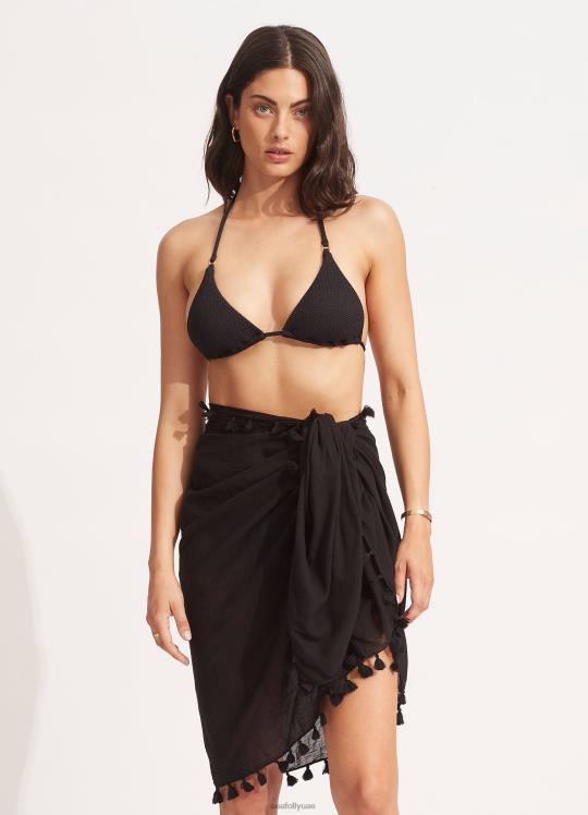 ردائه الشاش القطن نحيف أسود Seafolly ملابس سباحة 2JF2D715
