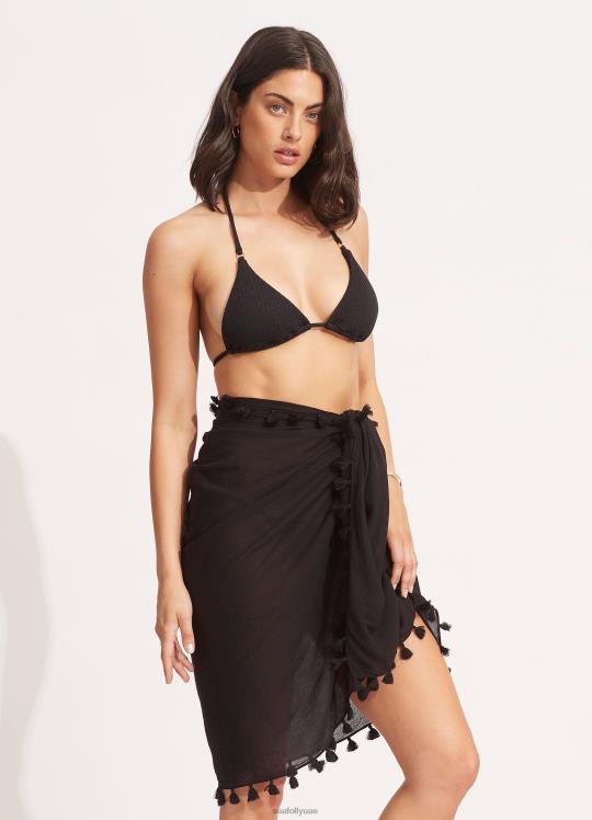 ردائه الشاش القطن نحيف أسود Seafolly ملابس سباحة 2JF2D715