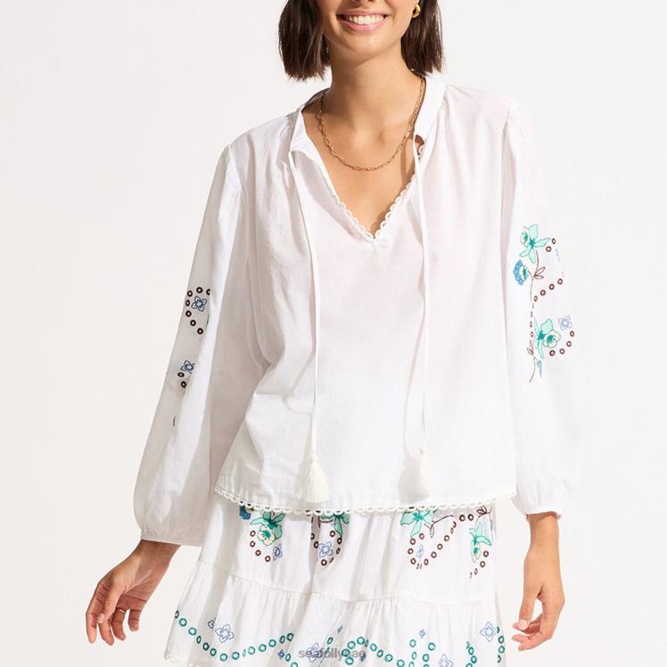 تنورة التطريز عدن نحيف أبيض Seafolly ملابس 2JF2D722