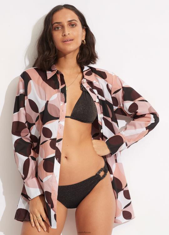 قميص بجانب حمام السباحة نحيف بني داكن Seafolly ملابس 2JF2D746