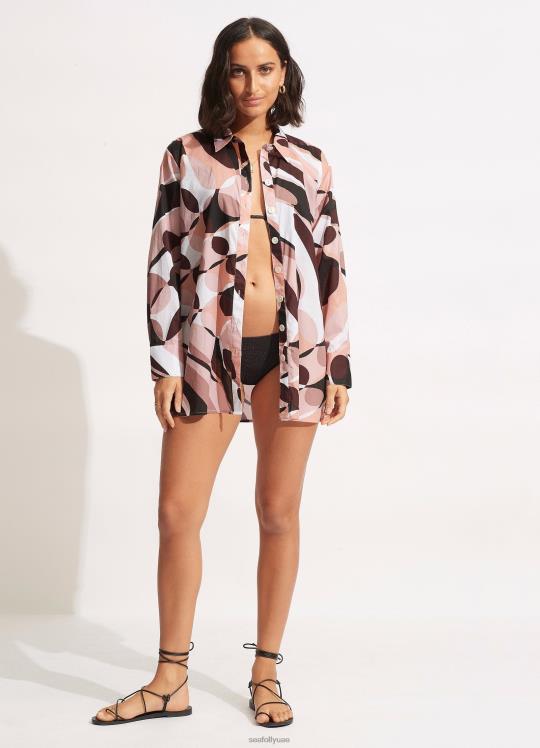 قميص بجانب حمام السباحة نحيف بني داكن Seafolly ملابس 2JF2D746