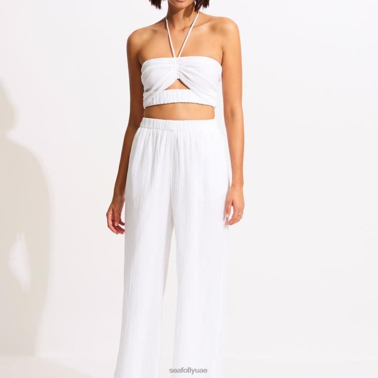 بنطلون شاطئ مجعد نحيف أبيض Seafolly ملابس 2JF2D749