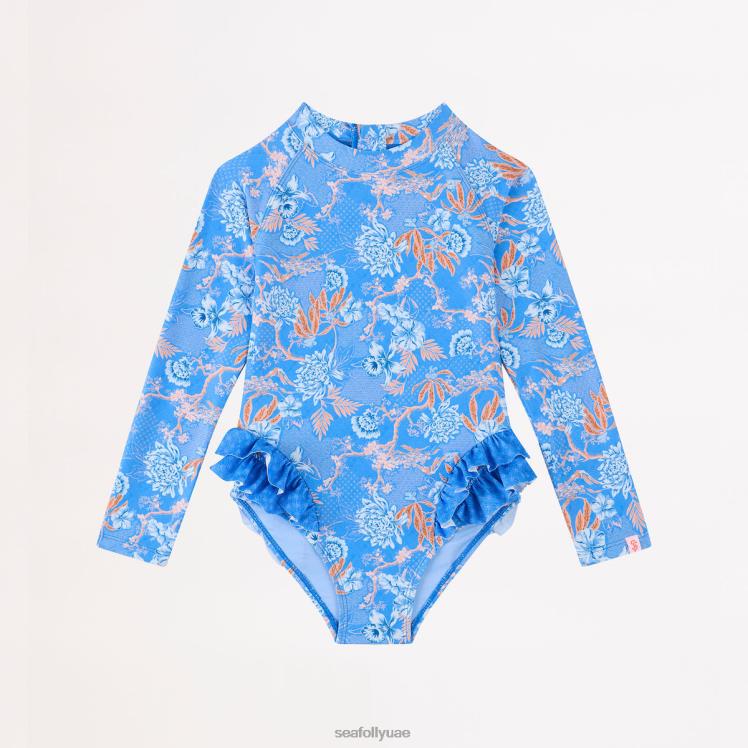 بدلة تجديف للفتيات من فوجي مكشكشة على الورك أطفال أزرق Seafolly ملابس سباحة 2JF2D789