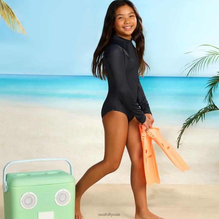 بدلة تجديف أساسية للفتيات أطفال أسود Seafolly ملابس سباحة 2JF2D798