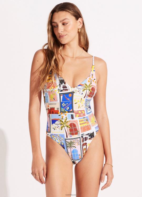 في إجازة على شكل حرف V قطعة واحدة نحيف أزور Seafolly ملابس سباحة 2JF2D105