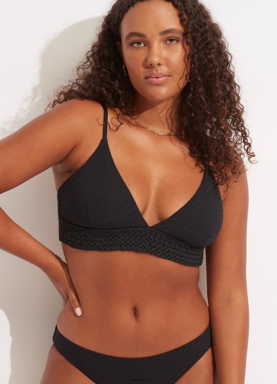 bralette الصفصاف النطاقات نحيف أسود Seafolly ملابس سباحة 2JF2D367
