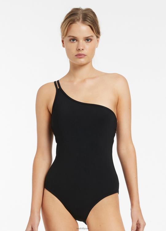 jetset حزام مزدوج كتف واحد قطعة واحدة نحيف أسود Seafolly ملابس سباحة 2JF2D147