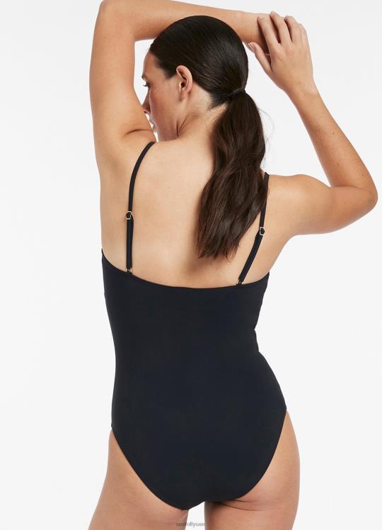 مجموعة jetset متجمعة أمام قطعة واحدة نحيف أسود Seafolly ملابس سباحة 2JF2D153