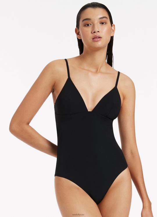 jetset خط العنق على شكل حرف V قطعة واحدة نحيف أسود Seafolly ملابس سباحة 2JF2D71