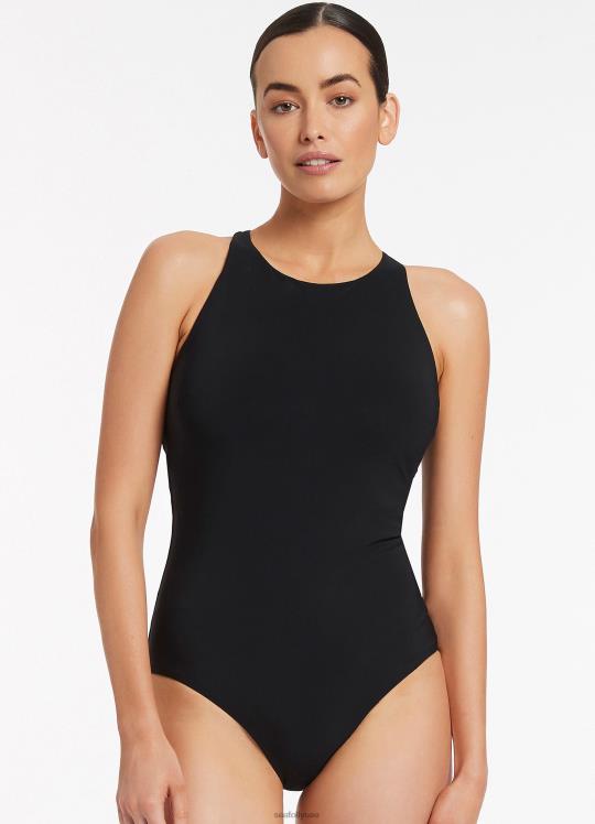 jetset رقبة عالية متقاطعة من الخلف dd/e قطعة واحدة نحيف أسود Seafolly ملابس سباحة 2JF2D33